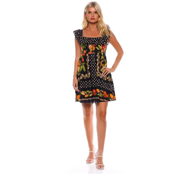 Farm Rio Cocoa Paradise Dark Botanical Print Mini Dress S - Picture 3 of 10